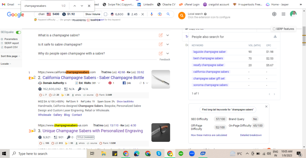 Champagne Sabers Keyword on 2nd position SEO Copywriter- Okasha Sammer