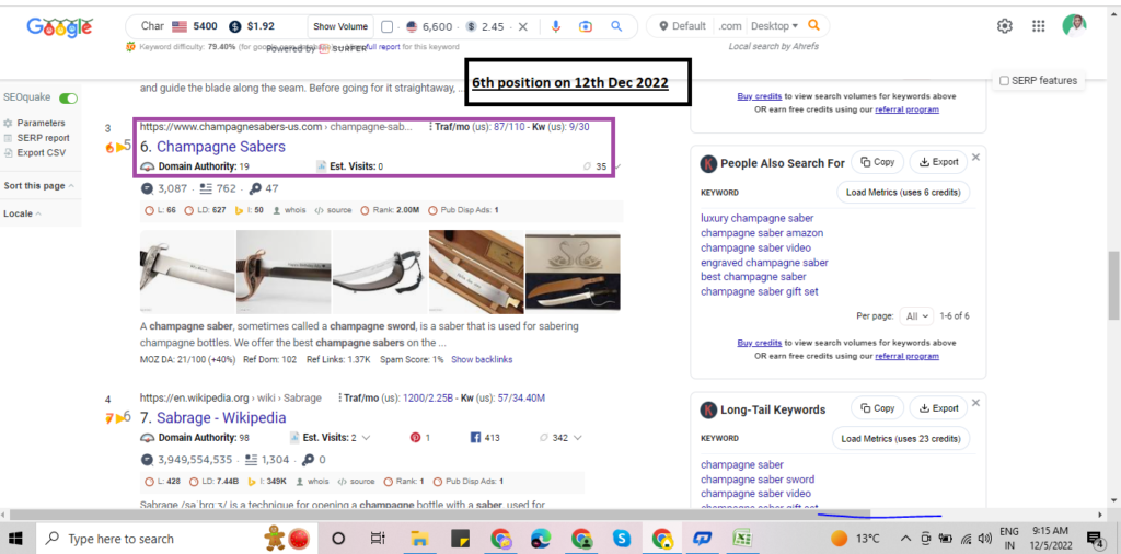 Champagne Sabers On 6th Position at SERP SEO Copywriter- Okasha Sammer